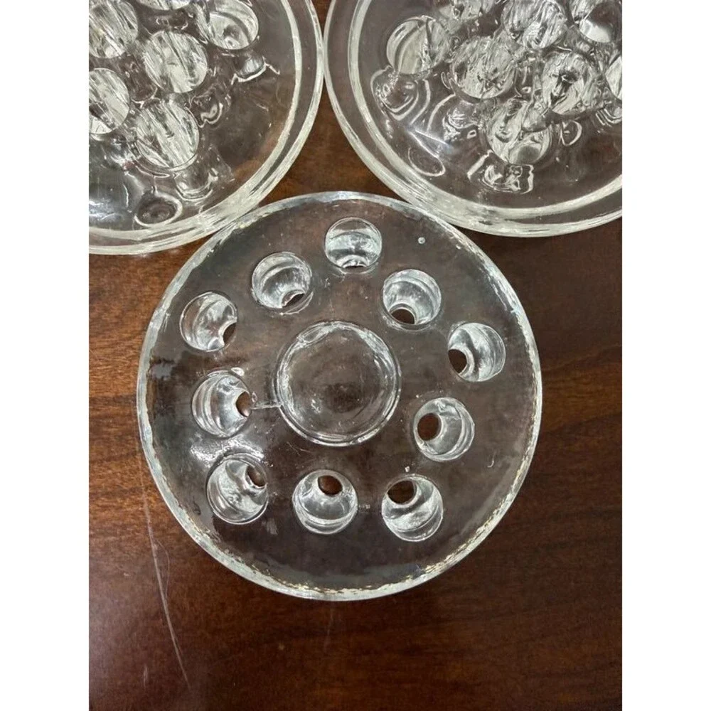 Set of 3 Vintage Clear Glass Flower Frogs Floral Arrangers